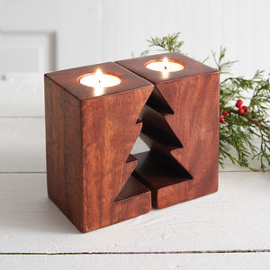 Wooden Christmas Tree Cutout Tealight Candle Holder 3''W x 3''D x 5''H